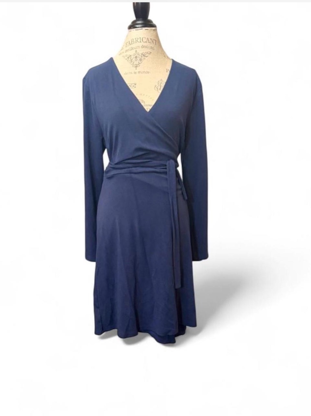 LOFT Navy Blue Wrap Dress with Tie Waist and Long Sleeves Sz XL